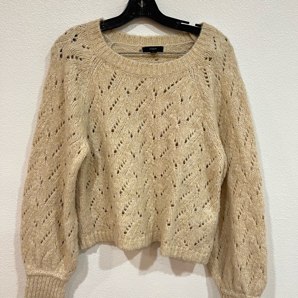 J. Crew Pointelle Wool Blend Sweater Crewneck Women’s Size Medium - Picture 2 of 5